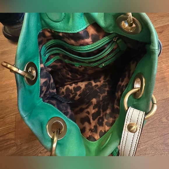 Vintage B. Makowsky Genuine Leather Color block Shoulder Bag Handbag Tote Bag - Picture 7 of 8